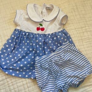 Florence Eiseman Blue &  White Polka Dot Baby Dress Set